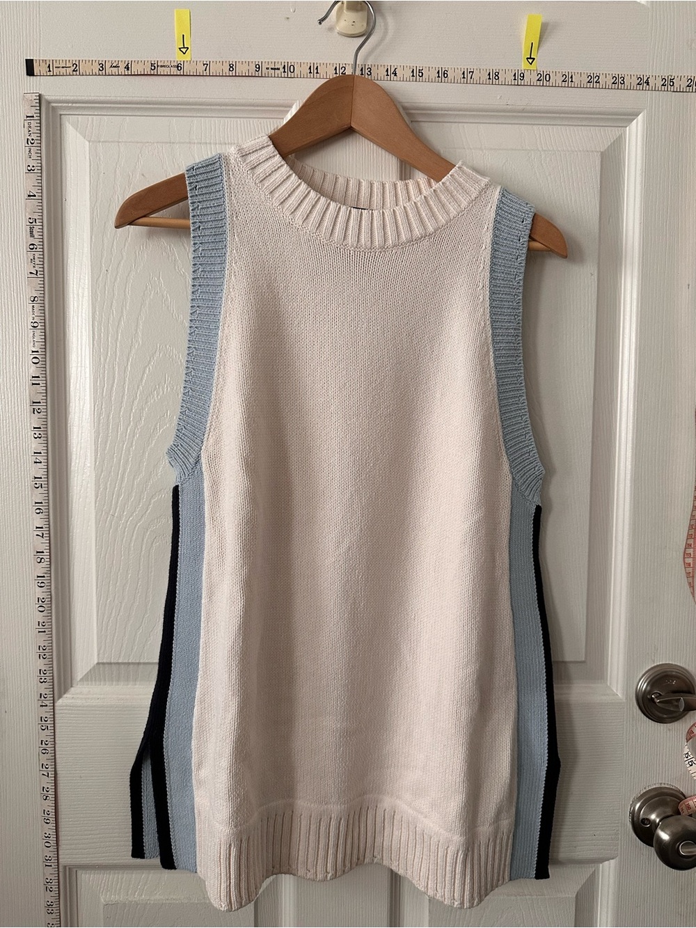 Ann Taylor Cream Knit Tank with Blue Shoulders and Black Side Trim